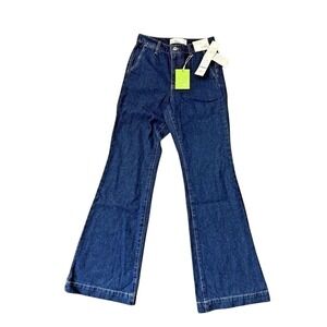Sam Edelman Women's 25 Bay Flare Trouser Jeans Atlantic Dark Wash High Rise